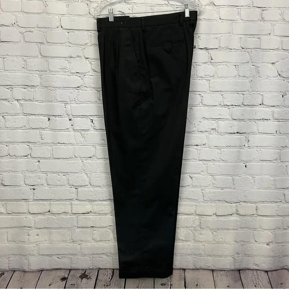 John W. Nordstrom Pants Men's Size 35x30 Black Pleated Business Casual Cuff Hem